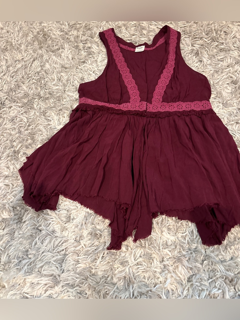 Intimately Free People Voile And Lace Trapeze Slip Tunic Tank Maroon Small